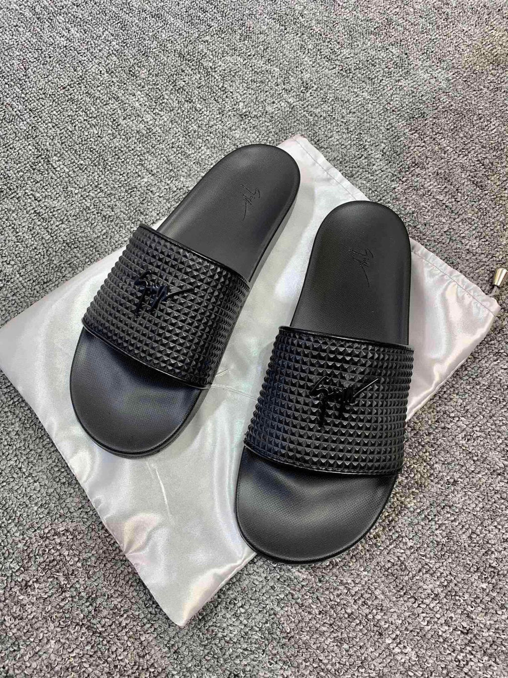 Giuseppe Zanotti Black Textured Slide Sandals — front