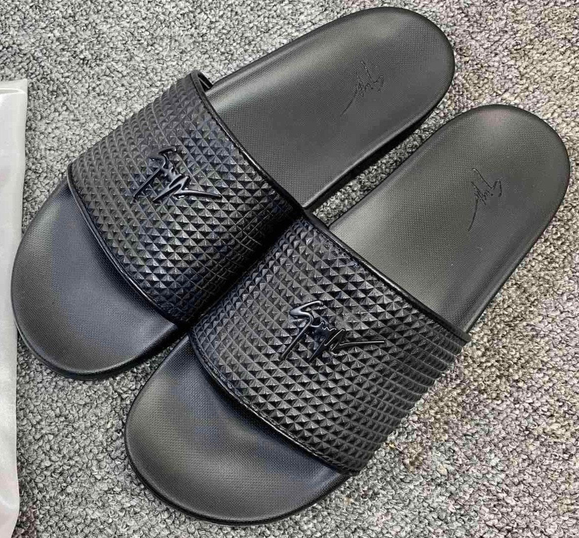 Giuseppe Zanotti Black Textured Slide Sandals — front