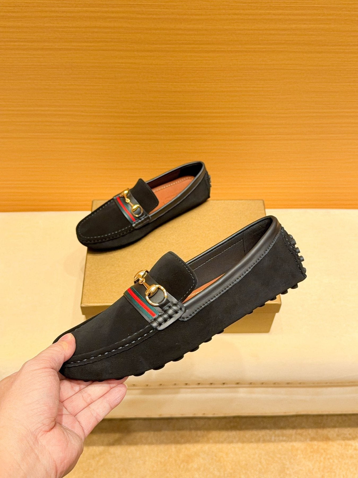 Black Web Stripe Bit Loafers — side
