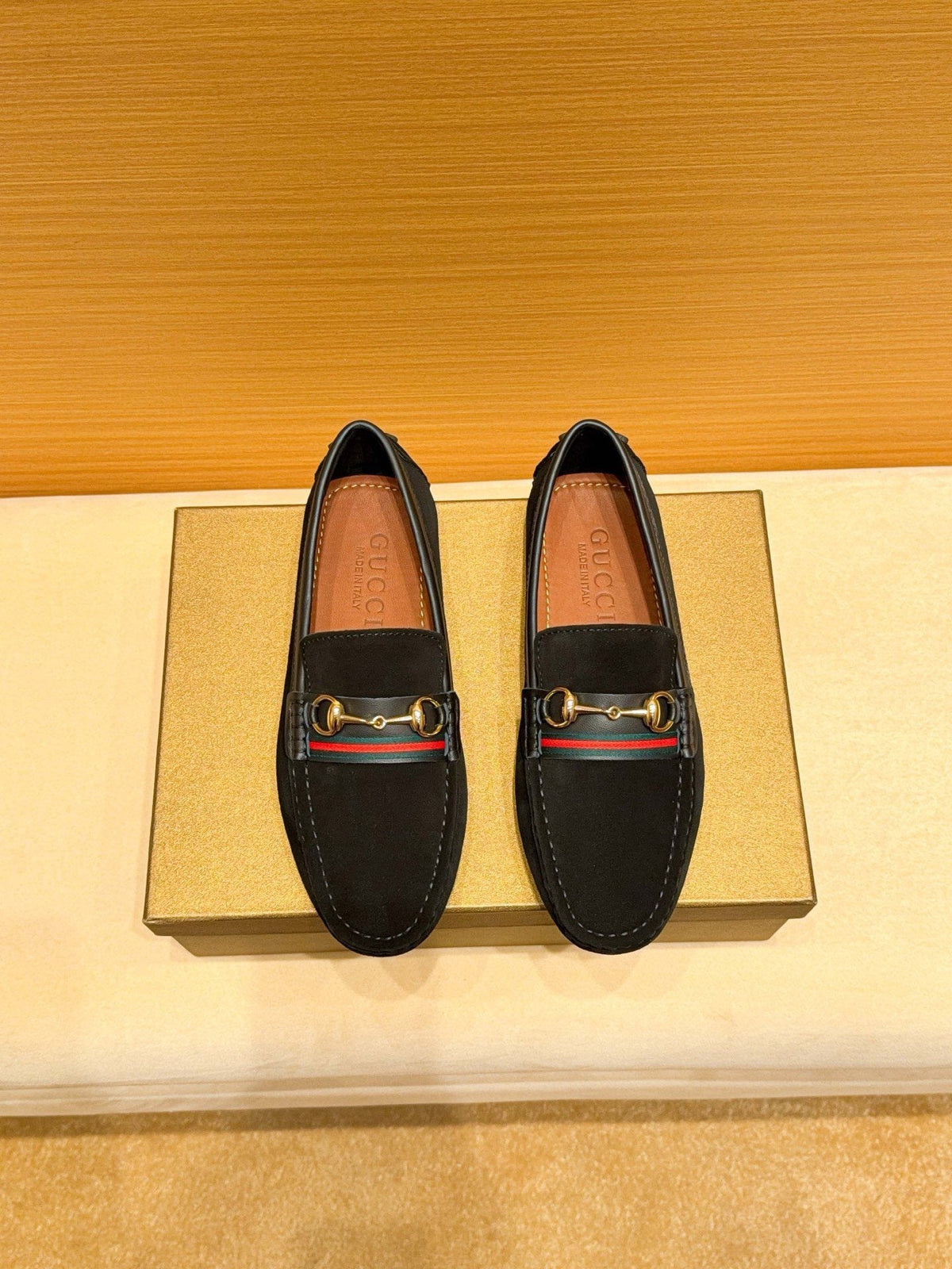 Black Web Stripe Bit Loafers — hero