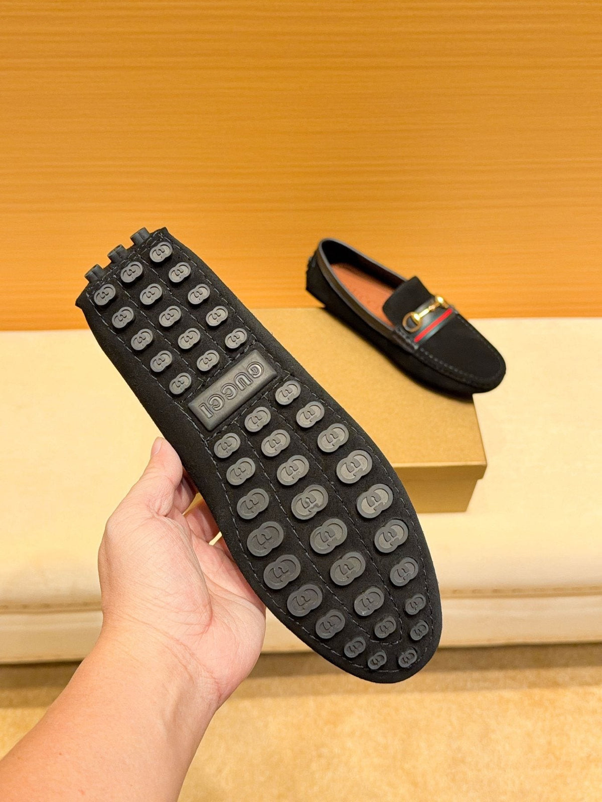 Black Web Stripe Bit Loafers — back