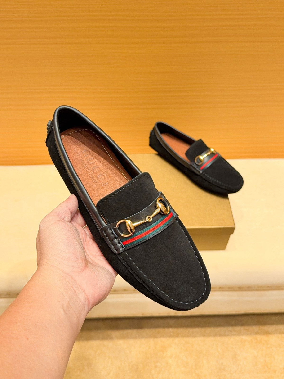 Black Web Stripe Bit Loafers — front