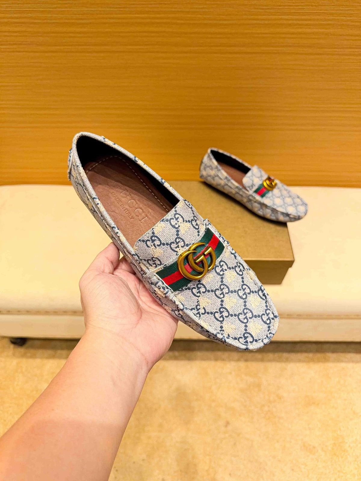 Gucci Monogram Stripe Slip-On Loafers — front