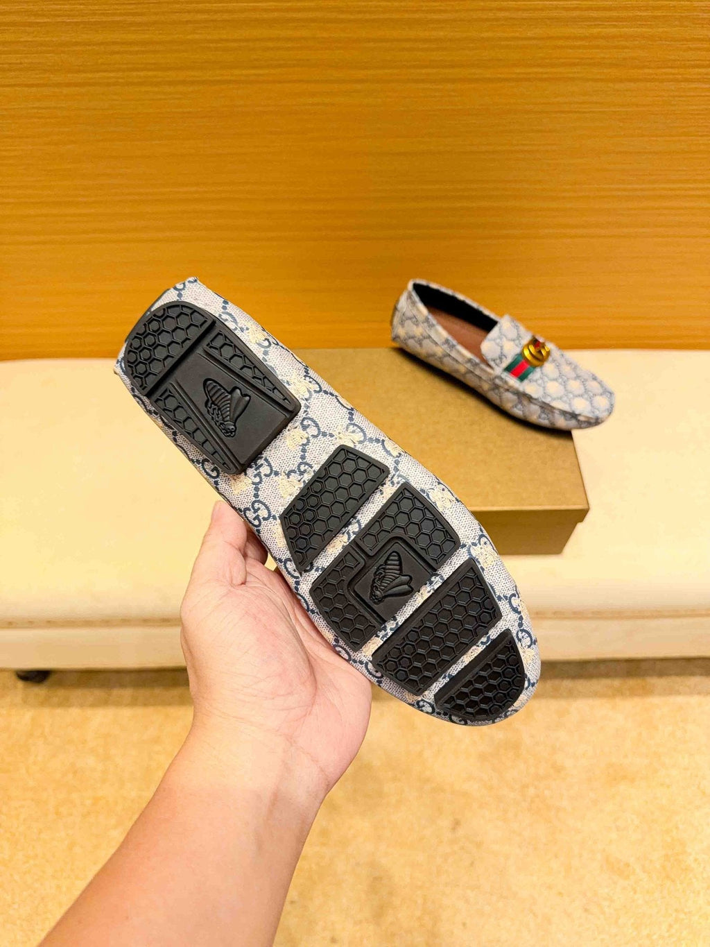 Gucci Monogram Stripe Slip-On Loafers — back