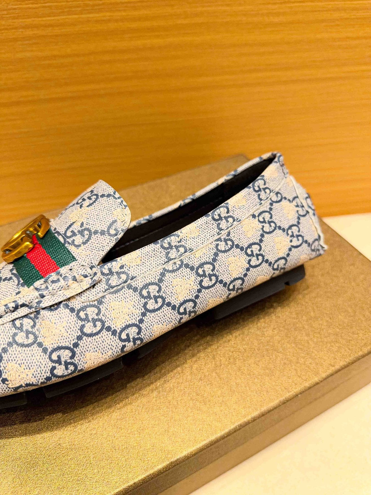 Gucci Monogram Stripe Slip-On Loafers — detail