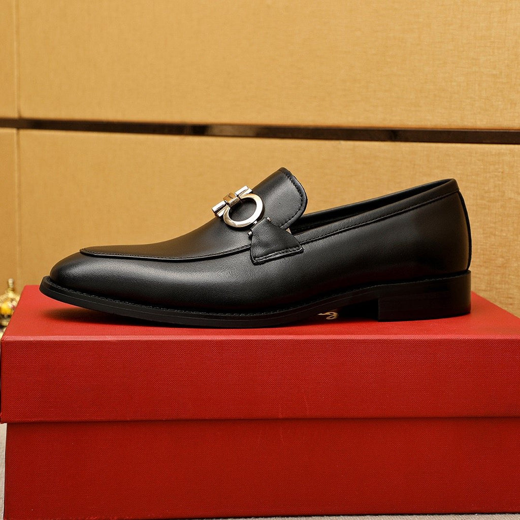 Ferragamo Black Hardware Loafers — side