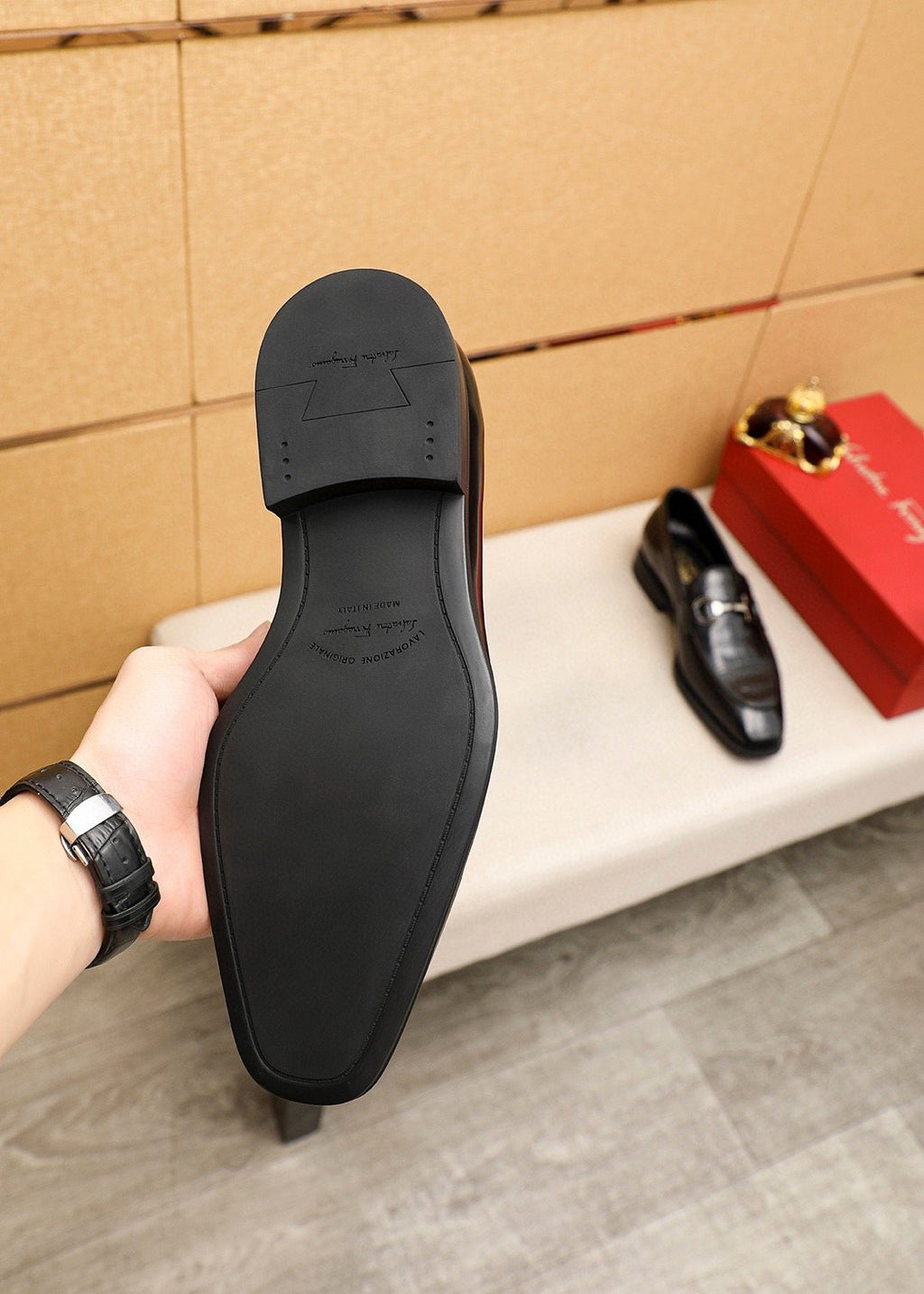 Ferragamo Black Textured Bit Loafers — back