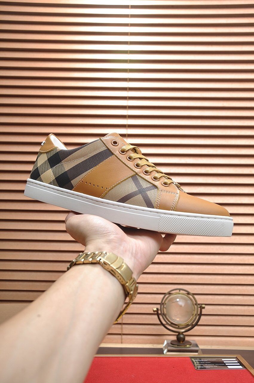 Burberry Tan Plaid Low-Top Sneakers — side