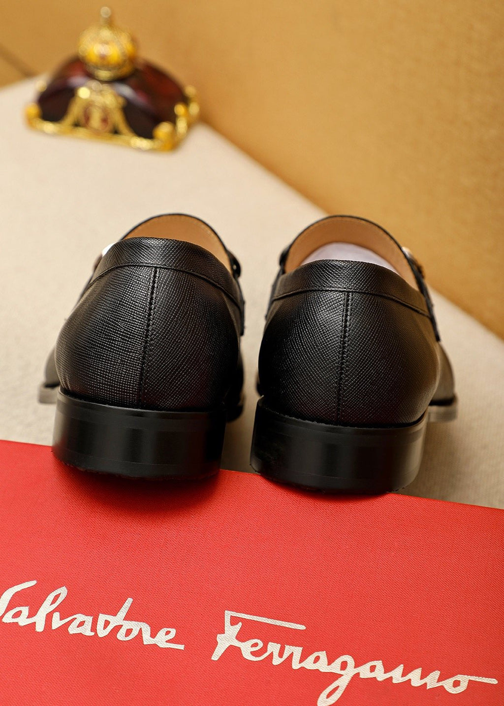 Ferragamo Black Buckle Leather Loafers — detail