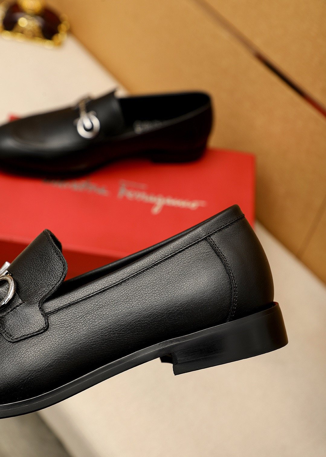 Ferragamo Black Textured Loafers — back