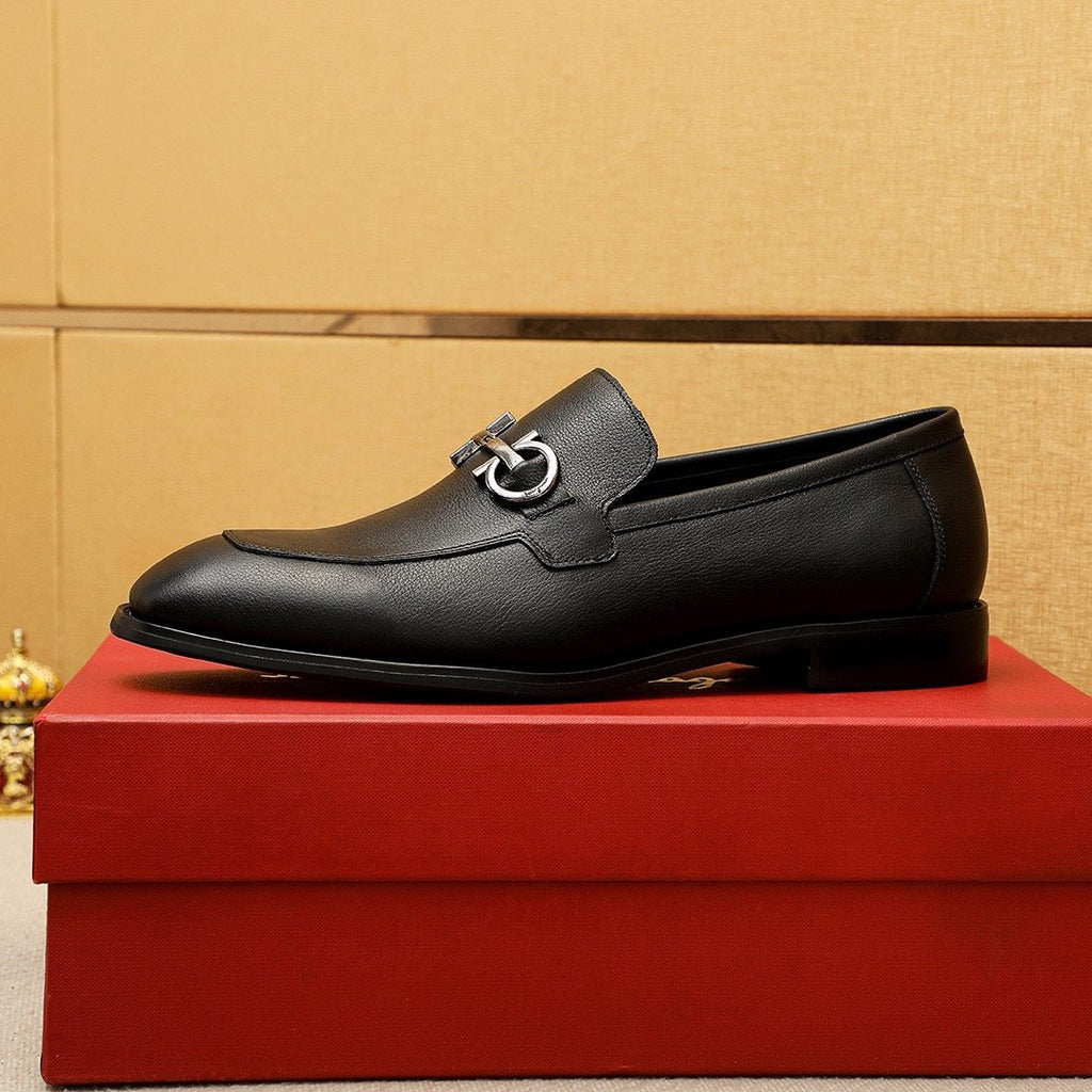 Ferragamo Black Textured Loafers — side