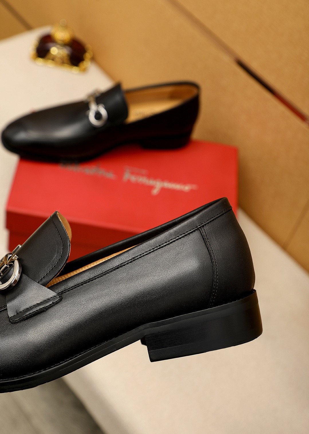 Ferragamo Black Buckle Loafers — detail