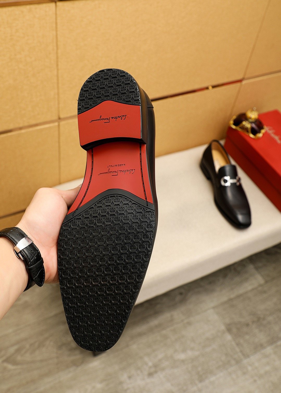 Ferragamo Black Buckle Loafers — back