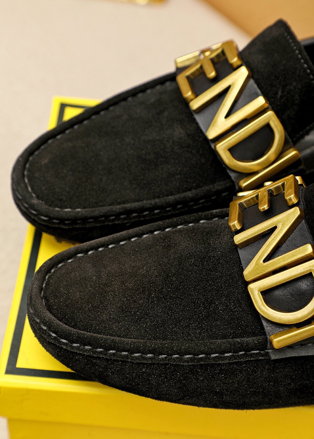 Fendi Black Logo Hardware Slip-On Loafers — detail
