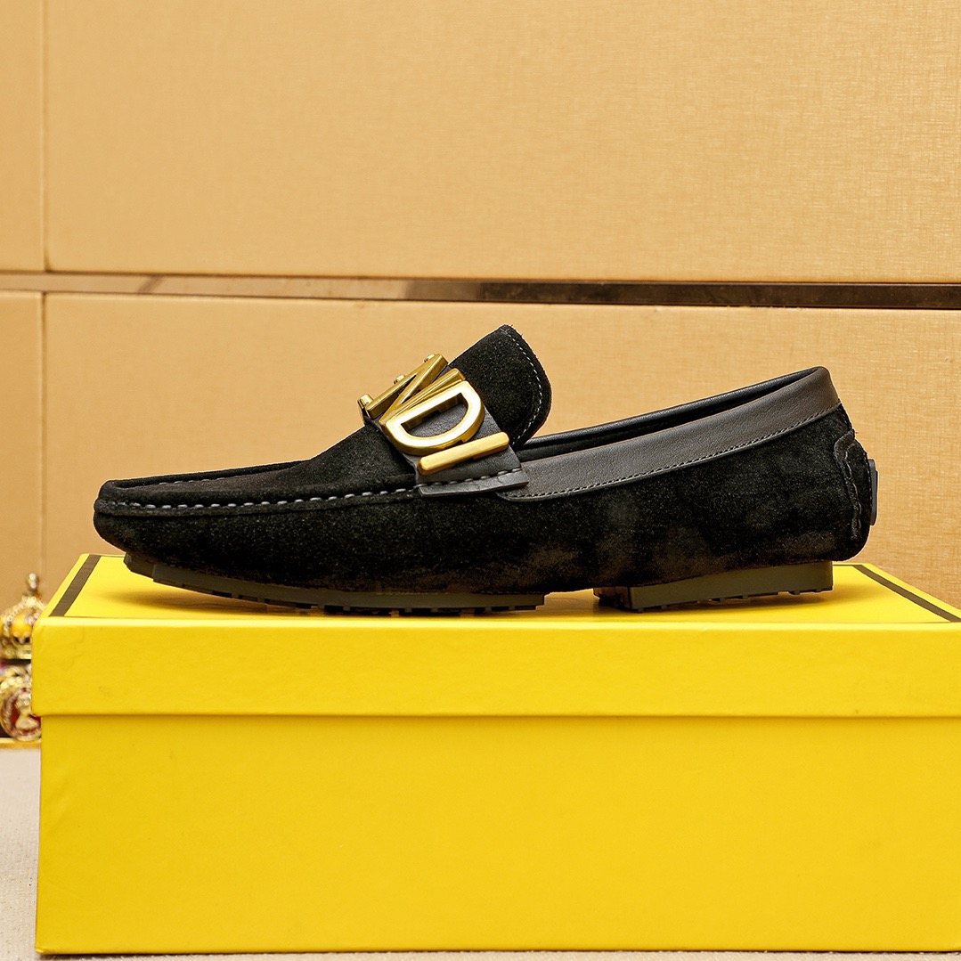 Fendi Black Logo Hardware Slip-On Loafers — side