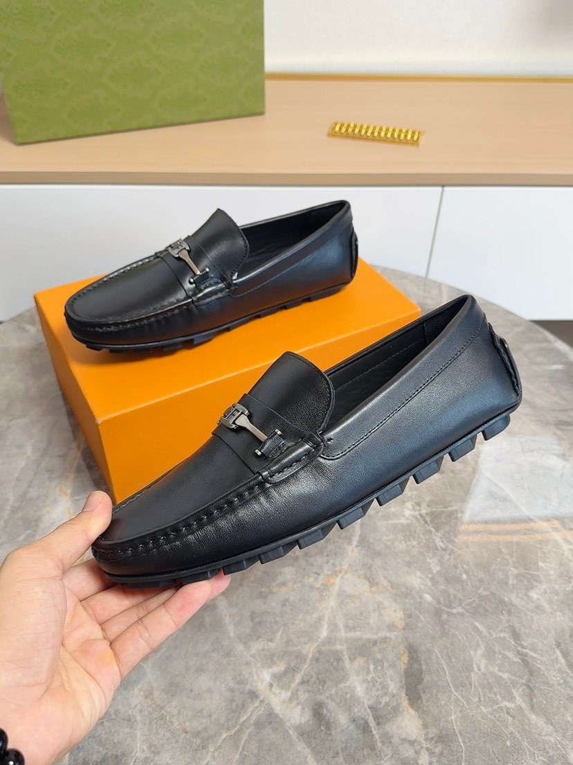 Fendi Black Metal-Bar Loafers — front