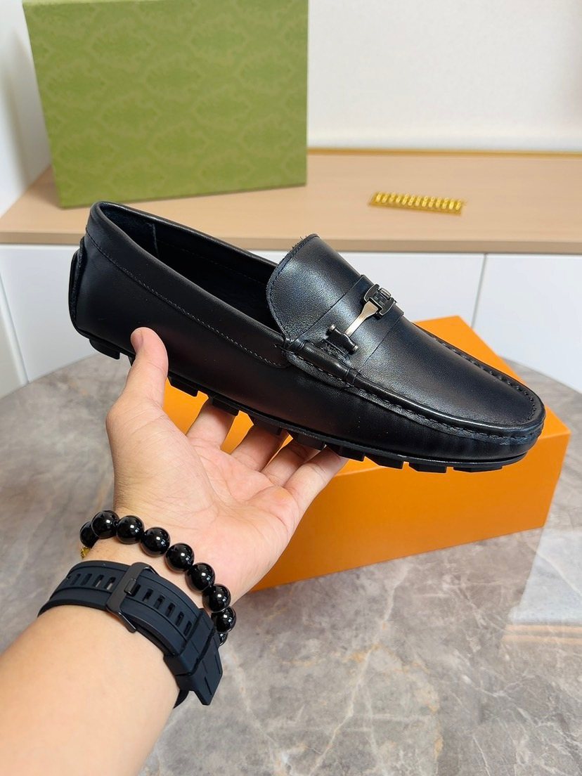 Fendi Black Metal-Bar Loafers — side