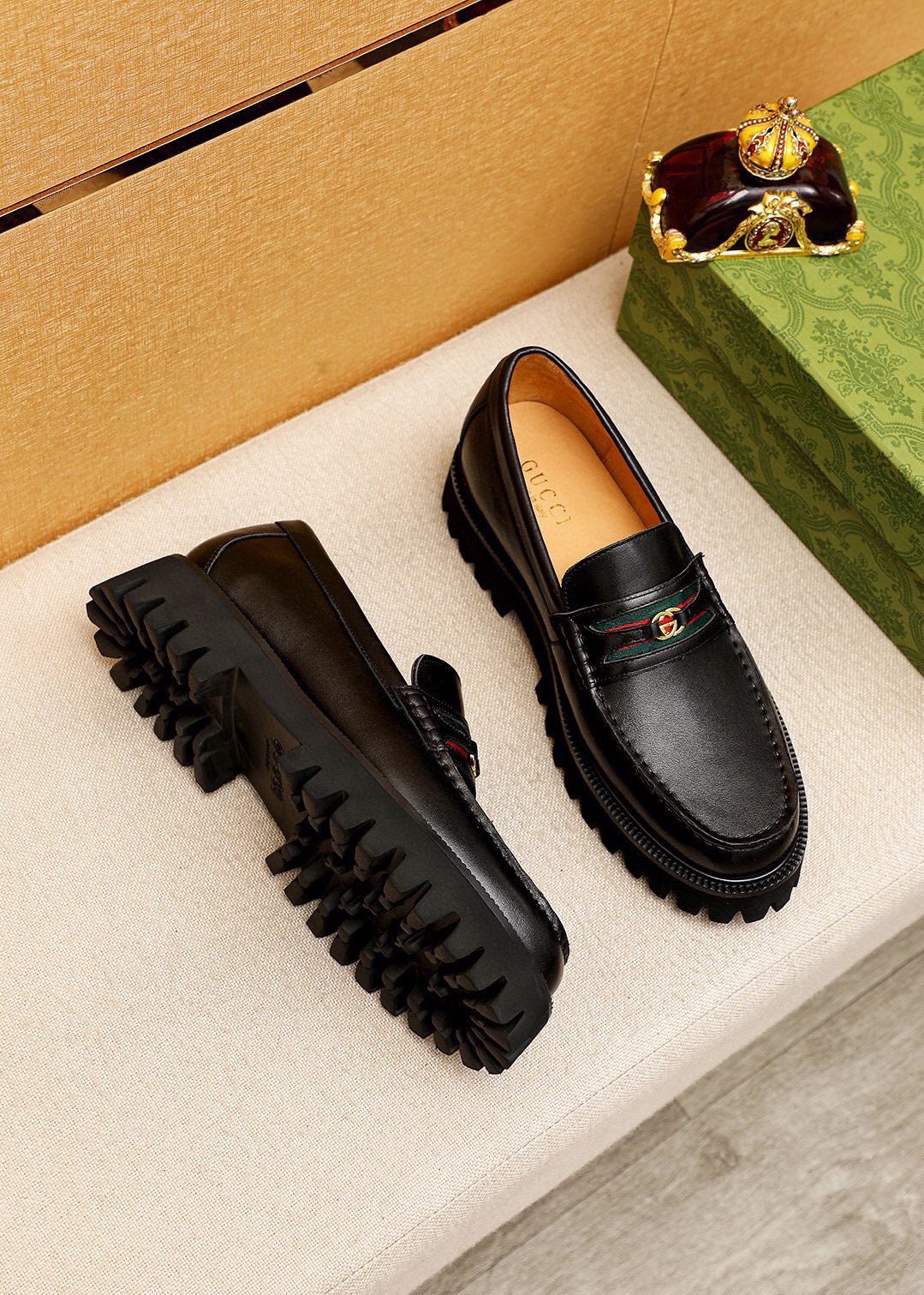 Gucci Black Lug Sole Loafers — side