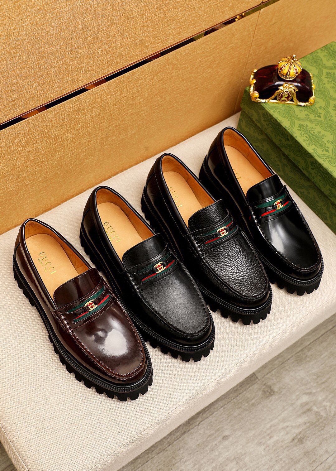 Gucci Black Lug Sole Loafers — side