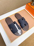 Hermès Dark Navy Blue H-Strap Slide Sandals — hero