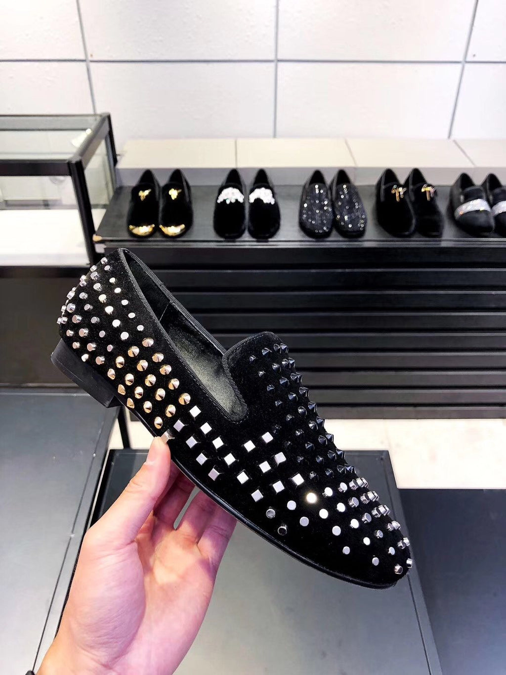 Giuseppe Zanotti Black Studded Slip-On Shoes — side