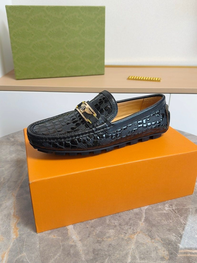 Black Embossed Buckle Loafers — side