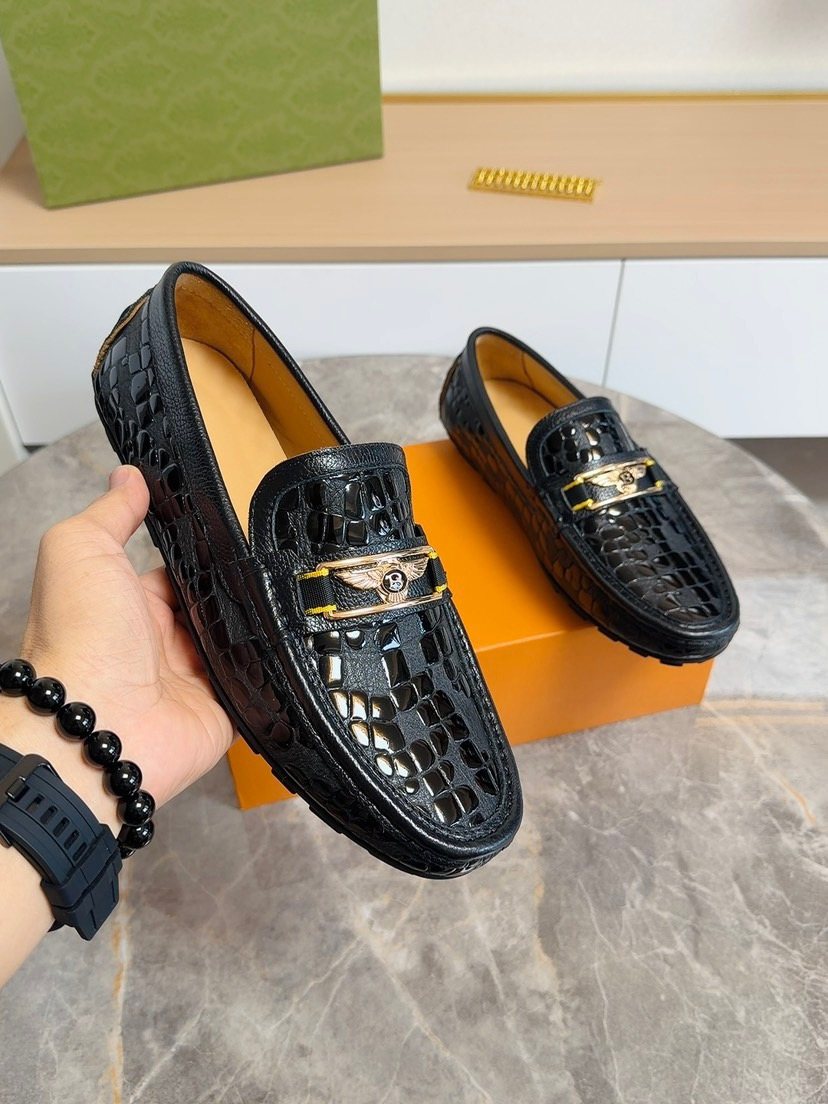 Black Embossed Buckle Loafers — front