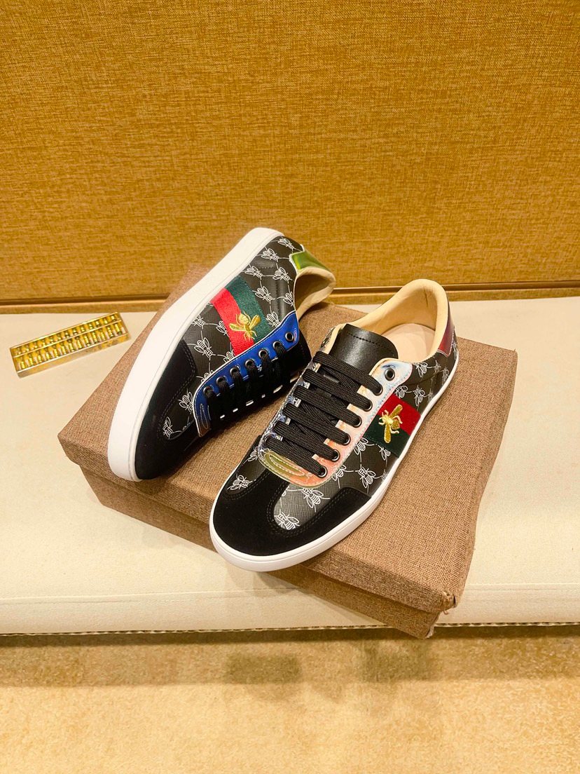 Black Multicolor Pattern Low-Top Sneakers — side