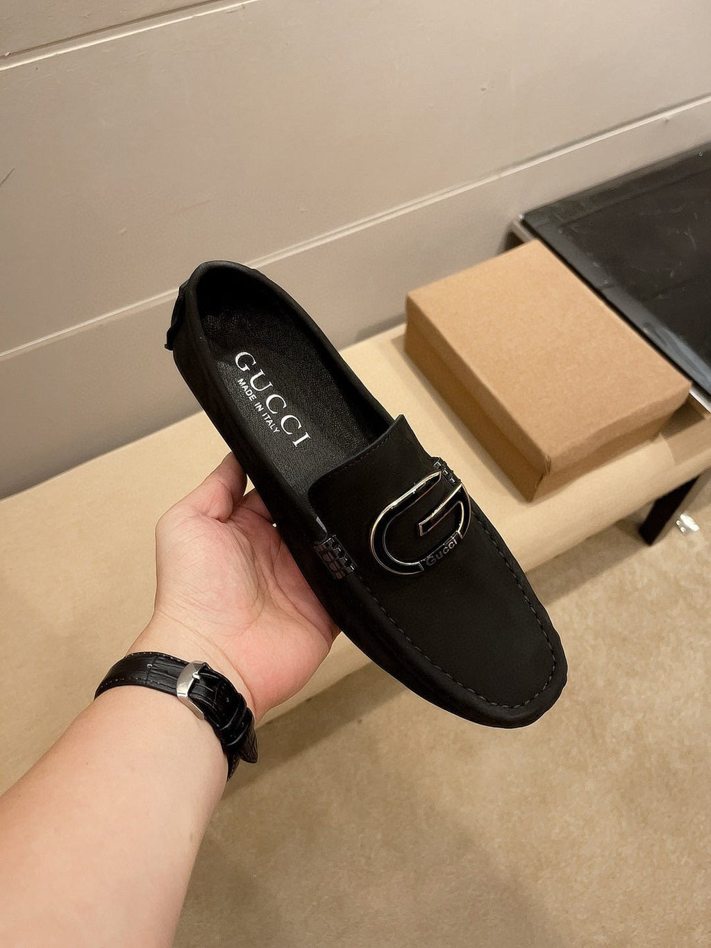 Gucci Black Metal-Detail Loafers — front