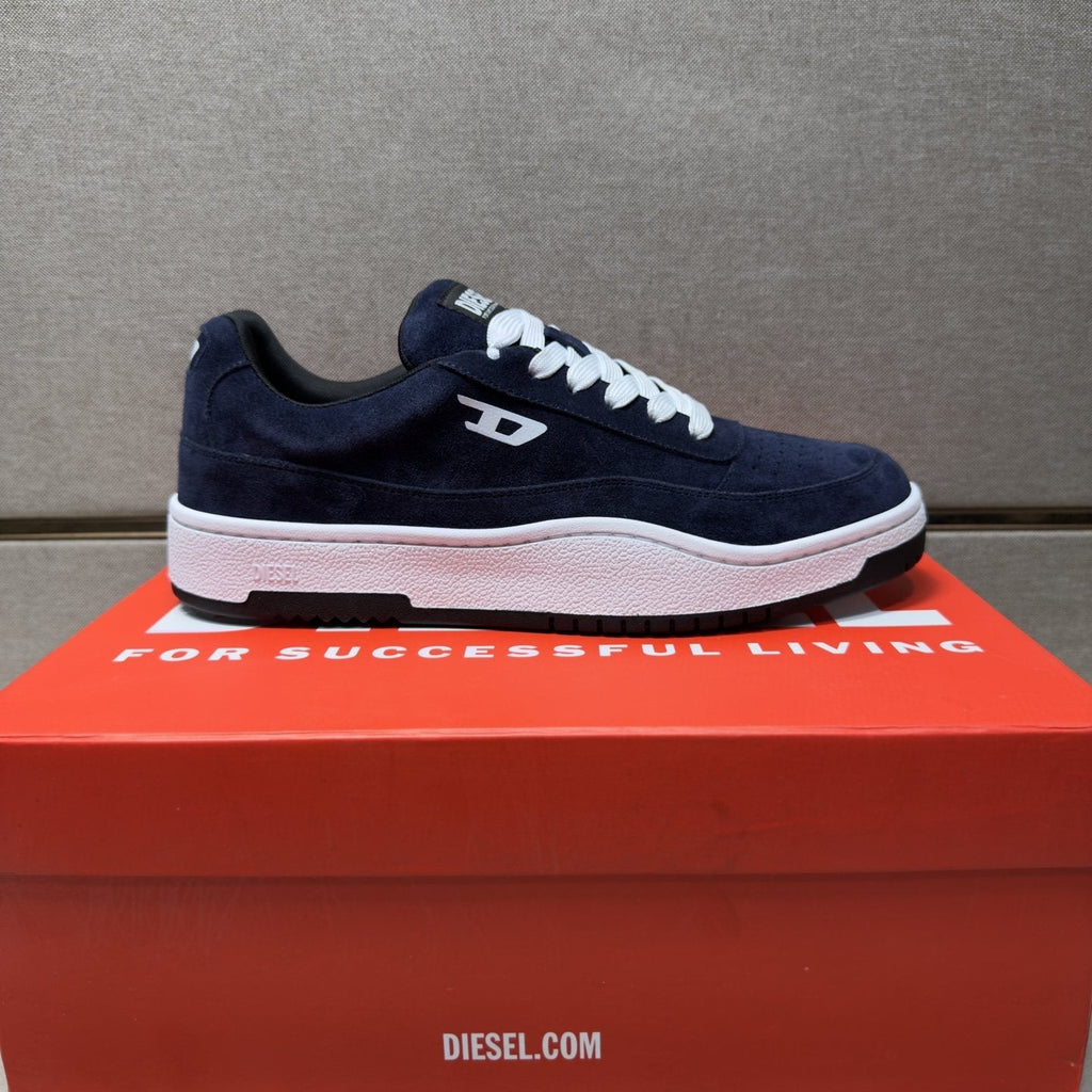 DIESEL Navy Blue and White Low-Top Sneakers — hero
