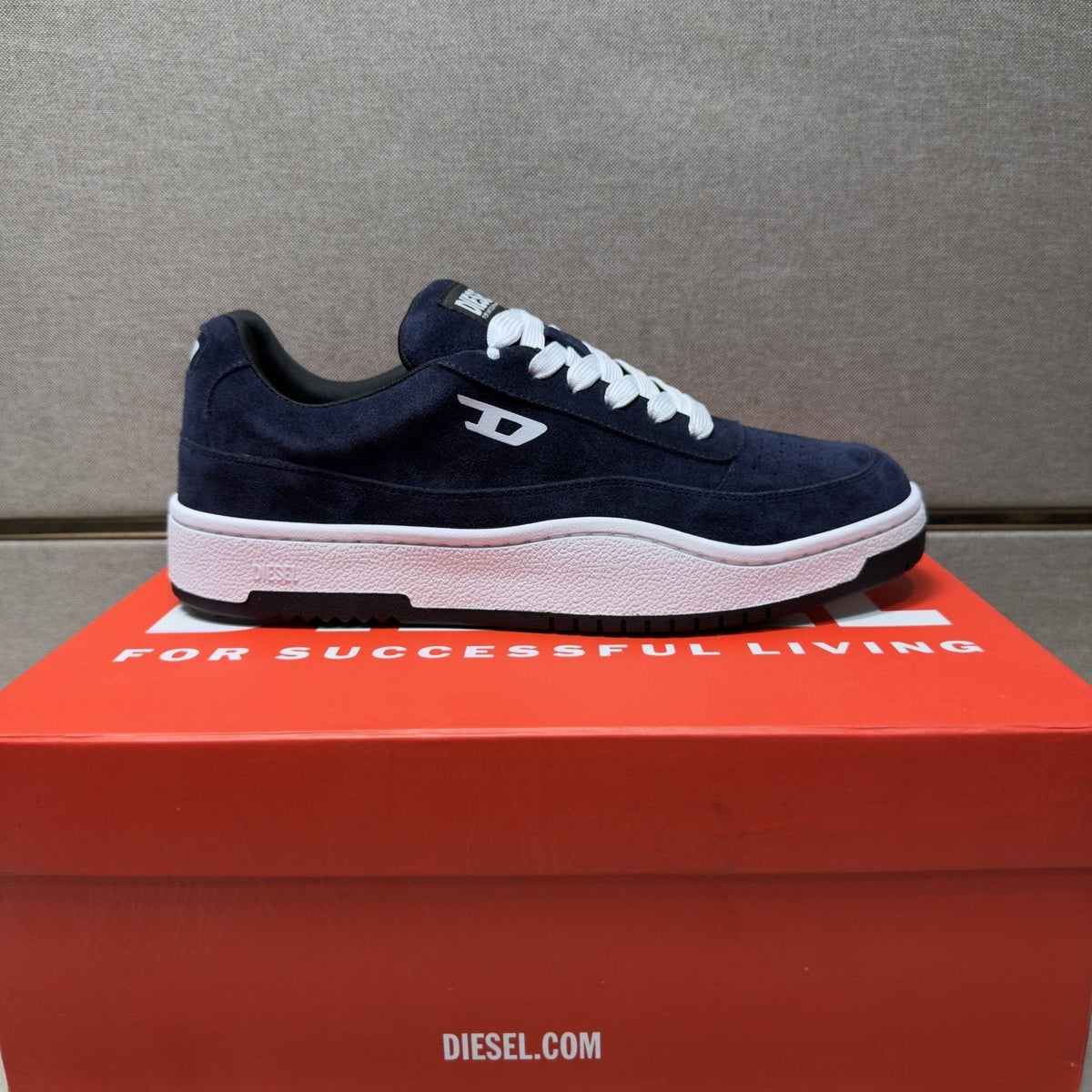 DIESEL Navy Blue and White Low-Top Sneakers — hero