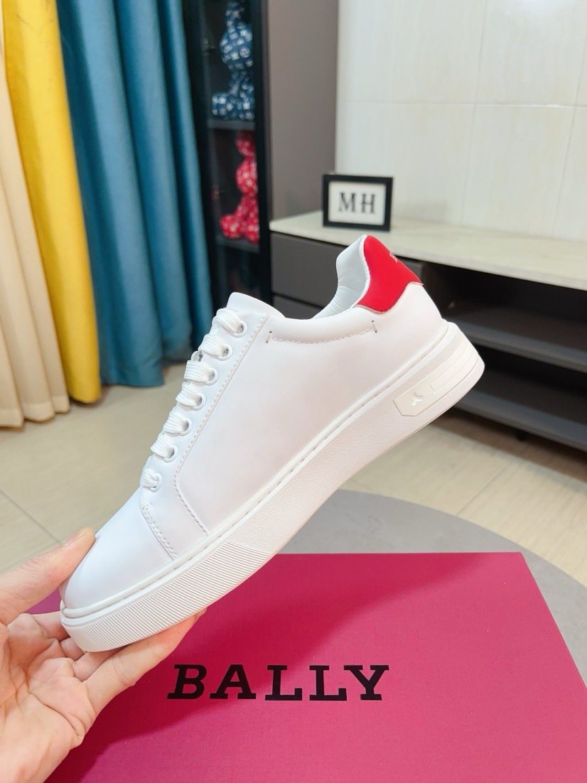 BALLY White Red Heel Low-Top Sneakers — side