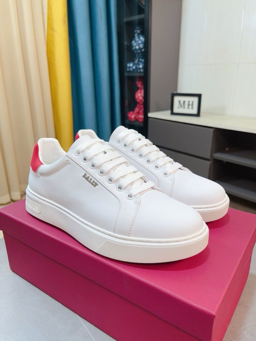 BALLY White Red Heel Low-Top Sneakers — front