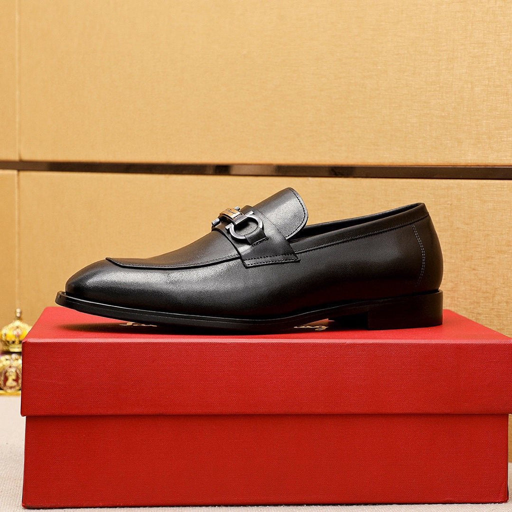 Ferragamo Black Buckle Loafers — side