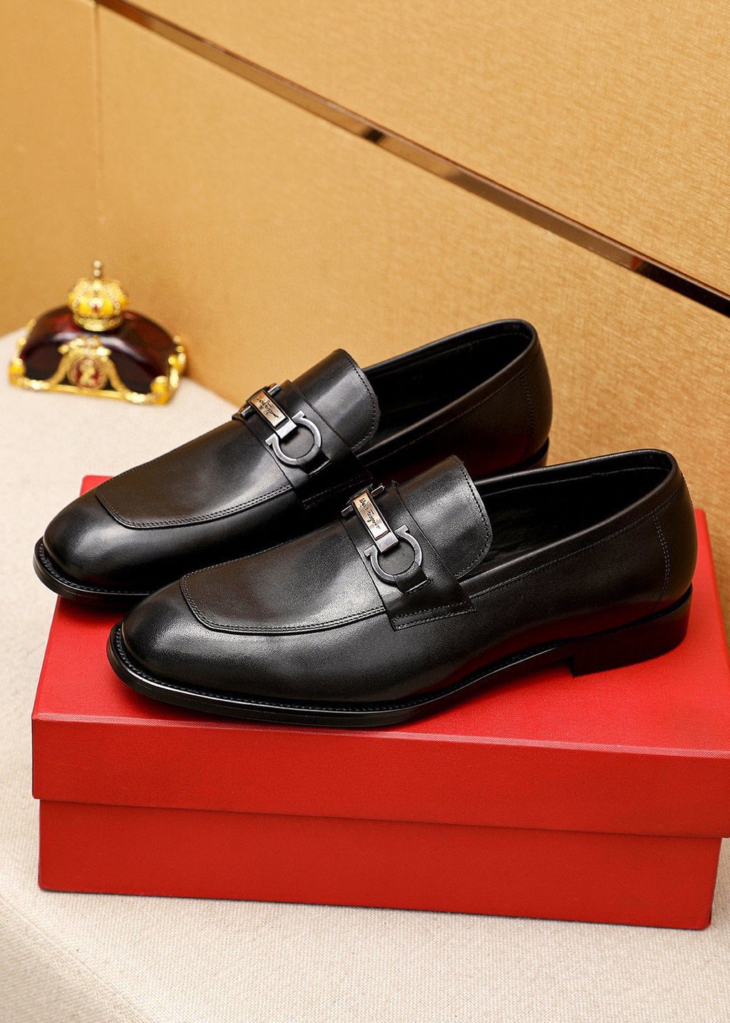 Ferragamo Black Buckle Loafers — front