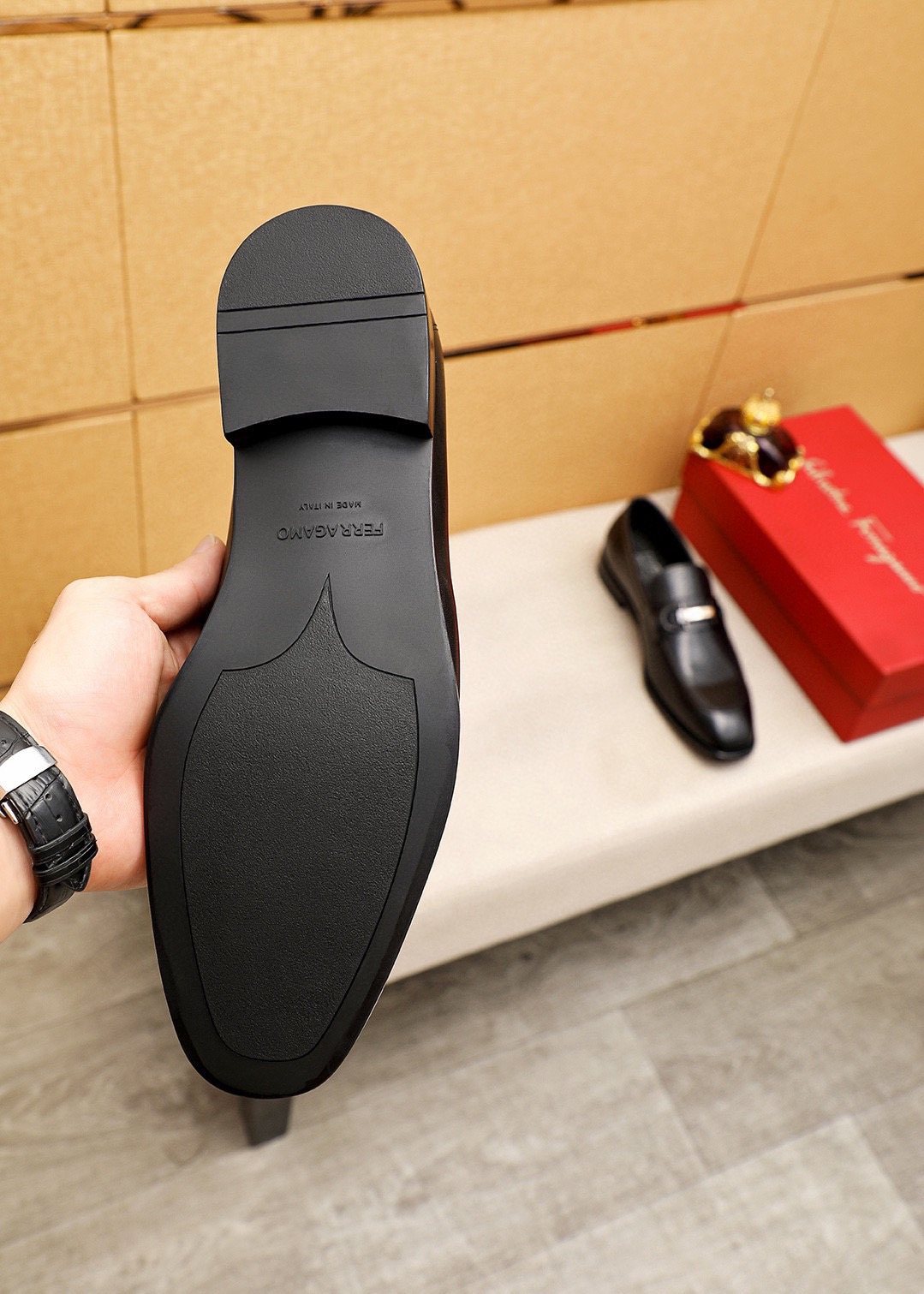 Ferragamo Black Buckle Loafers — back