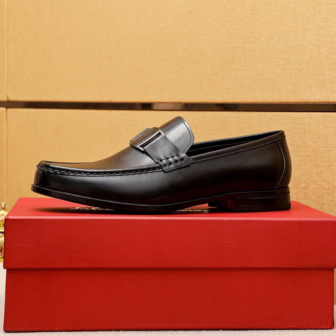 Ferragamo Black Buckle Loafers — side