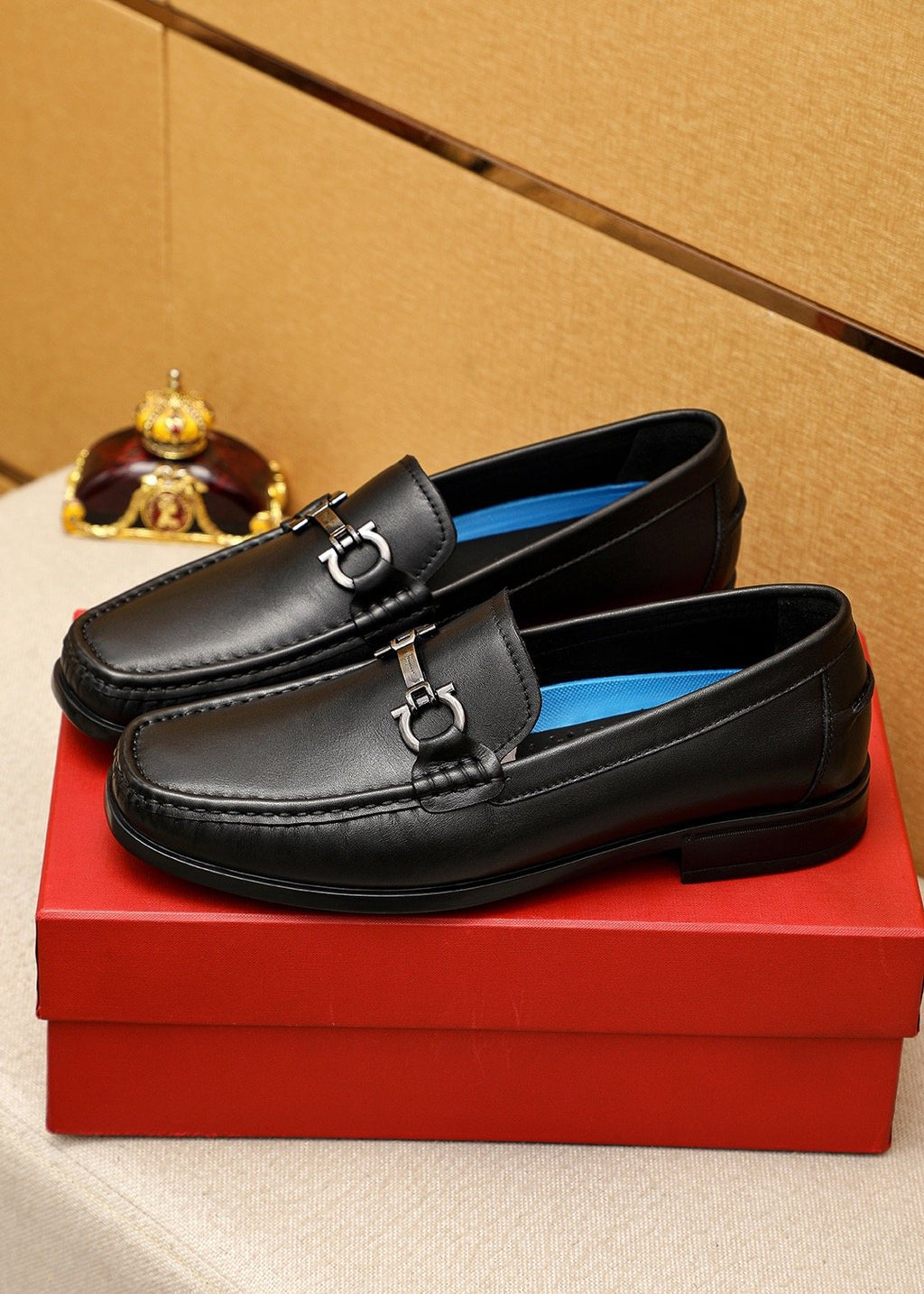 Ferragamo Black Metal-Bit Loafers — front