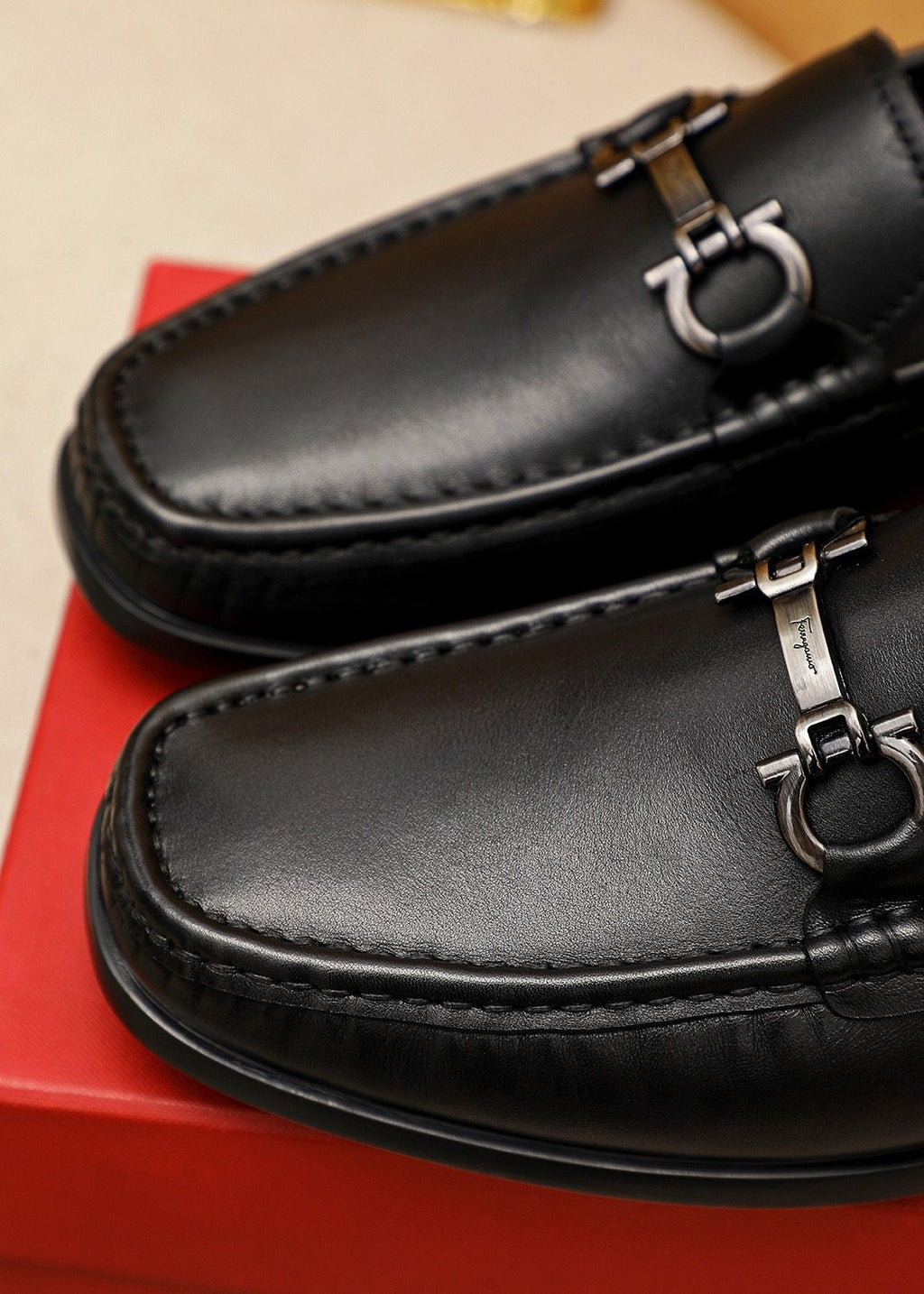 Ferragamo Black Metal-Bit Loafers — detail