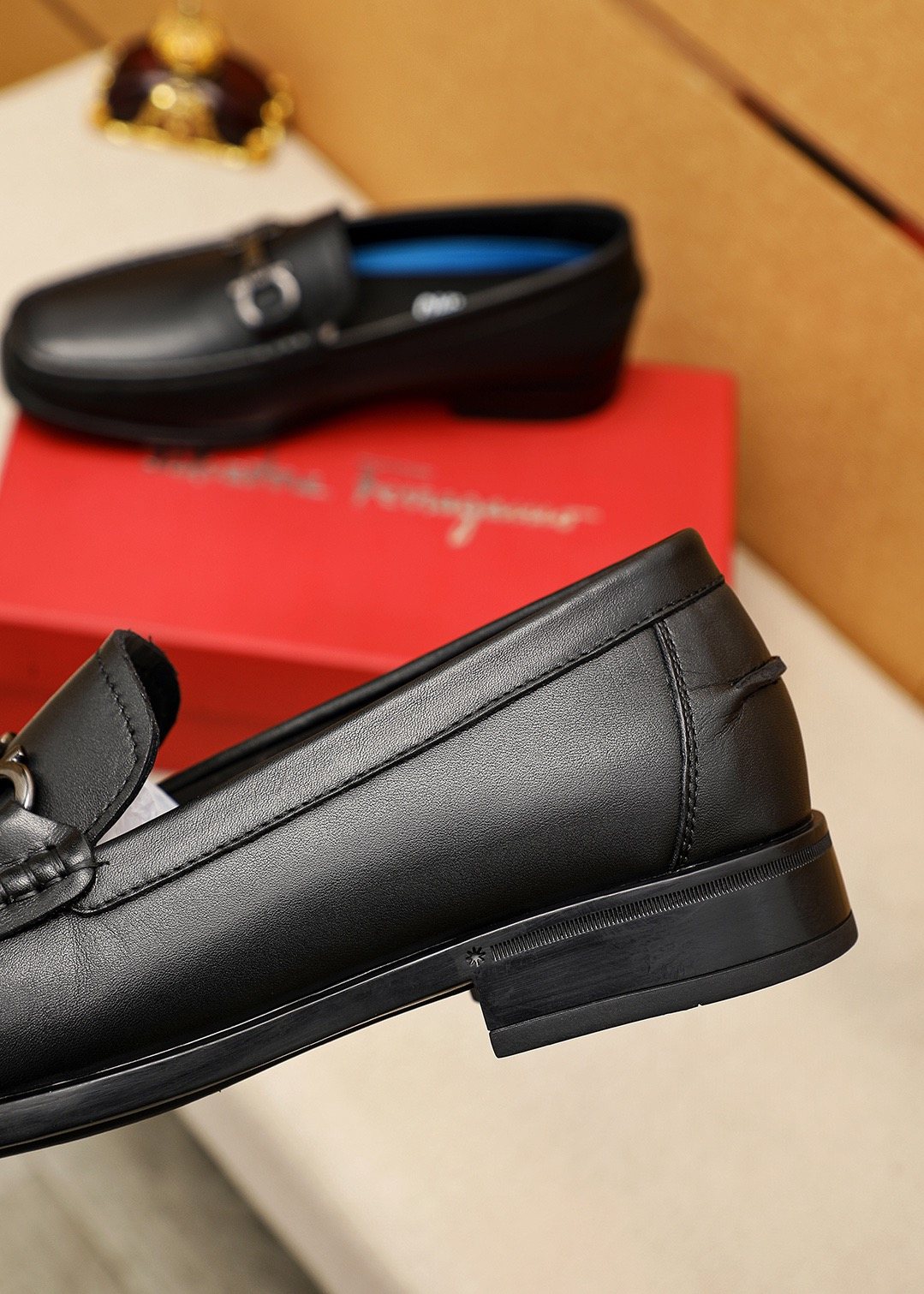Ferragamo Black Metal-Bit Loafers — detail