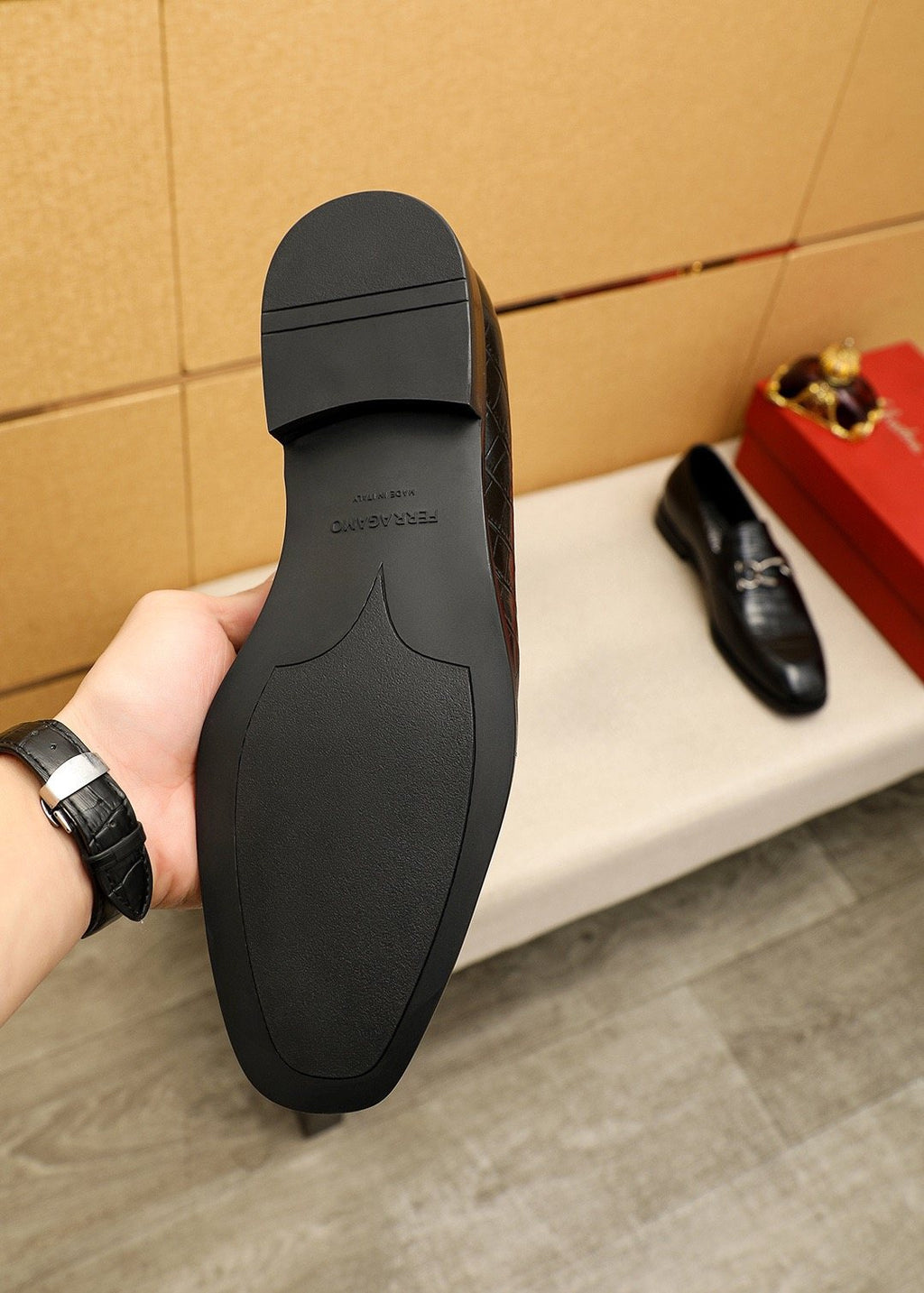 Ferragamo Black Embossed Bit Loafers — back