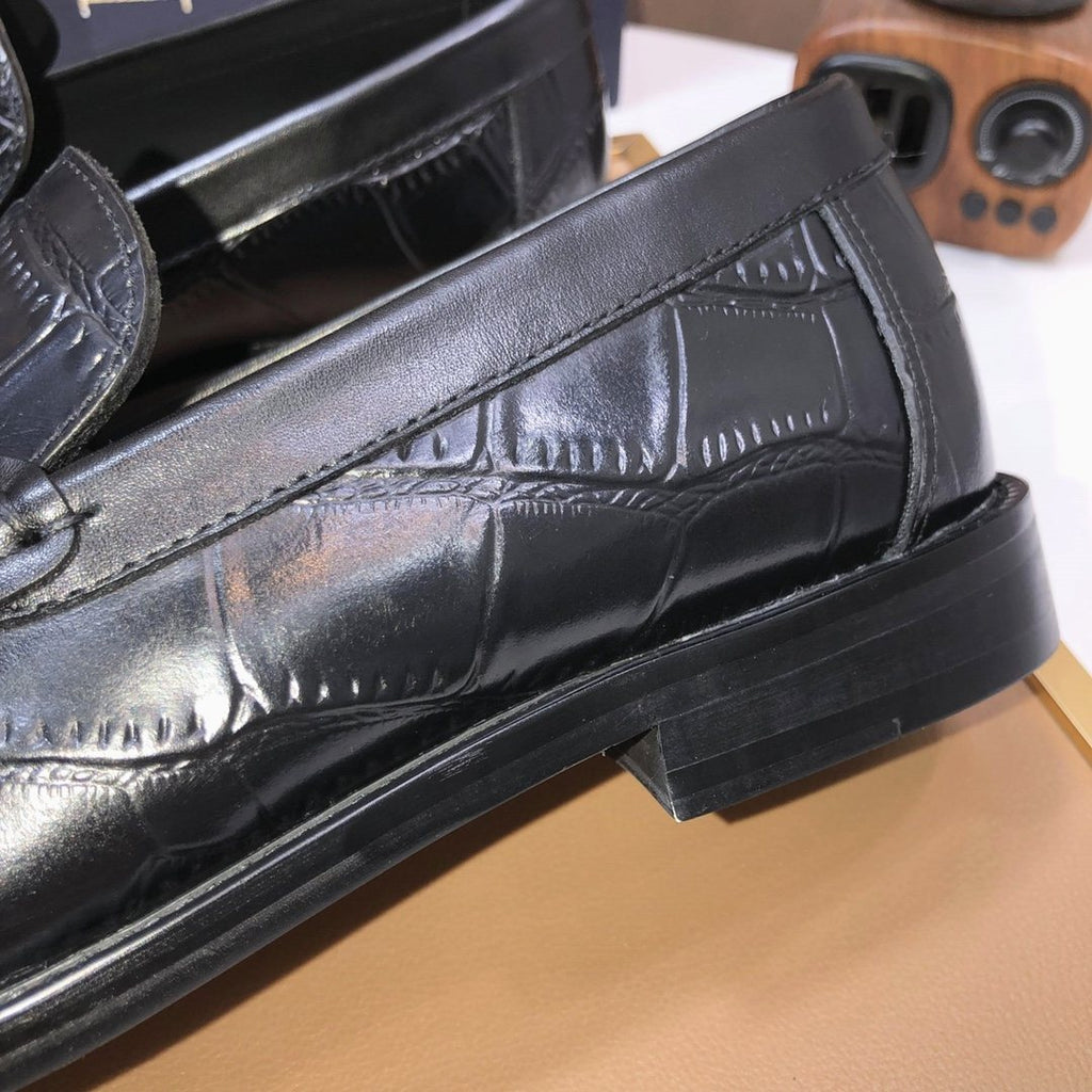 Dior Black Croc-Embossed Logo Loafers — detail