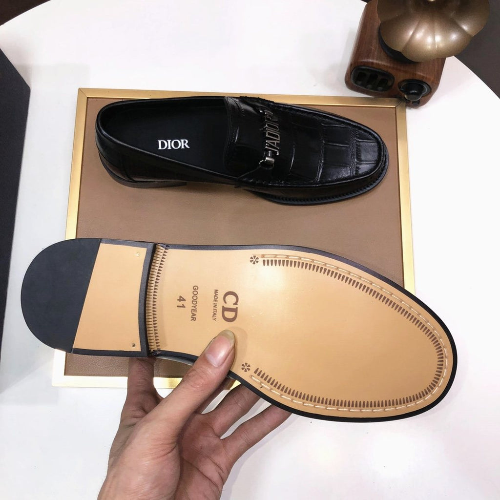 Dior Black Croc-Embossed Logo Loafers — detail