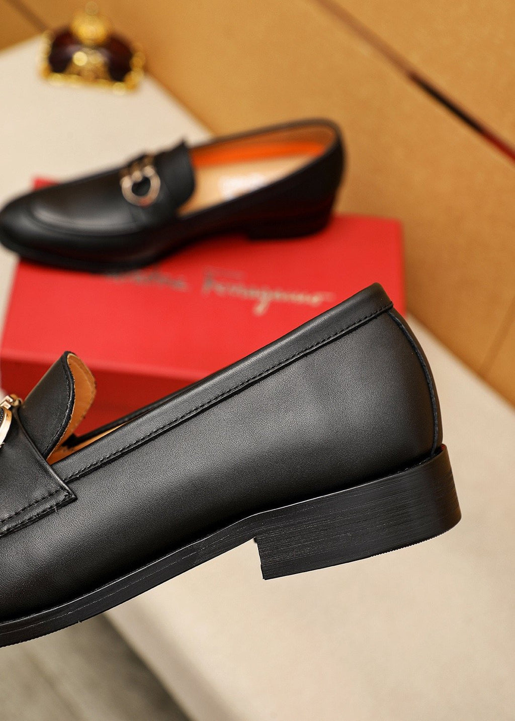 Ferragamo Black Buckle Loafers — detail