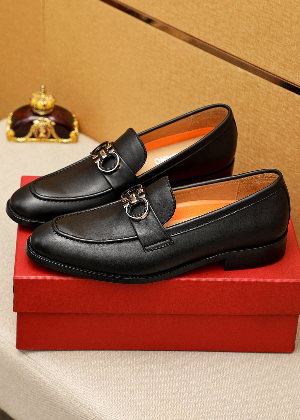 Ferragamo Black Buckle Loafers — side