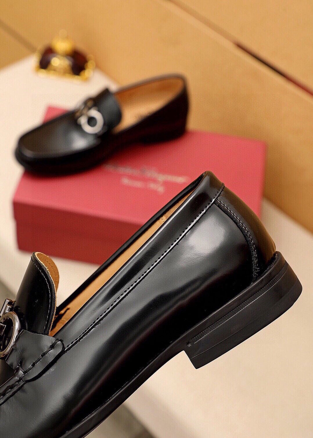 Ferragamo Black Hardware Loafers — detail
