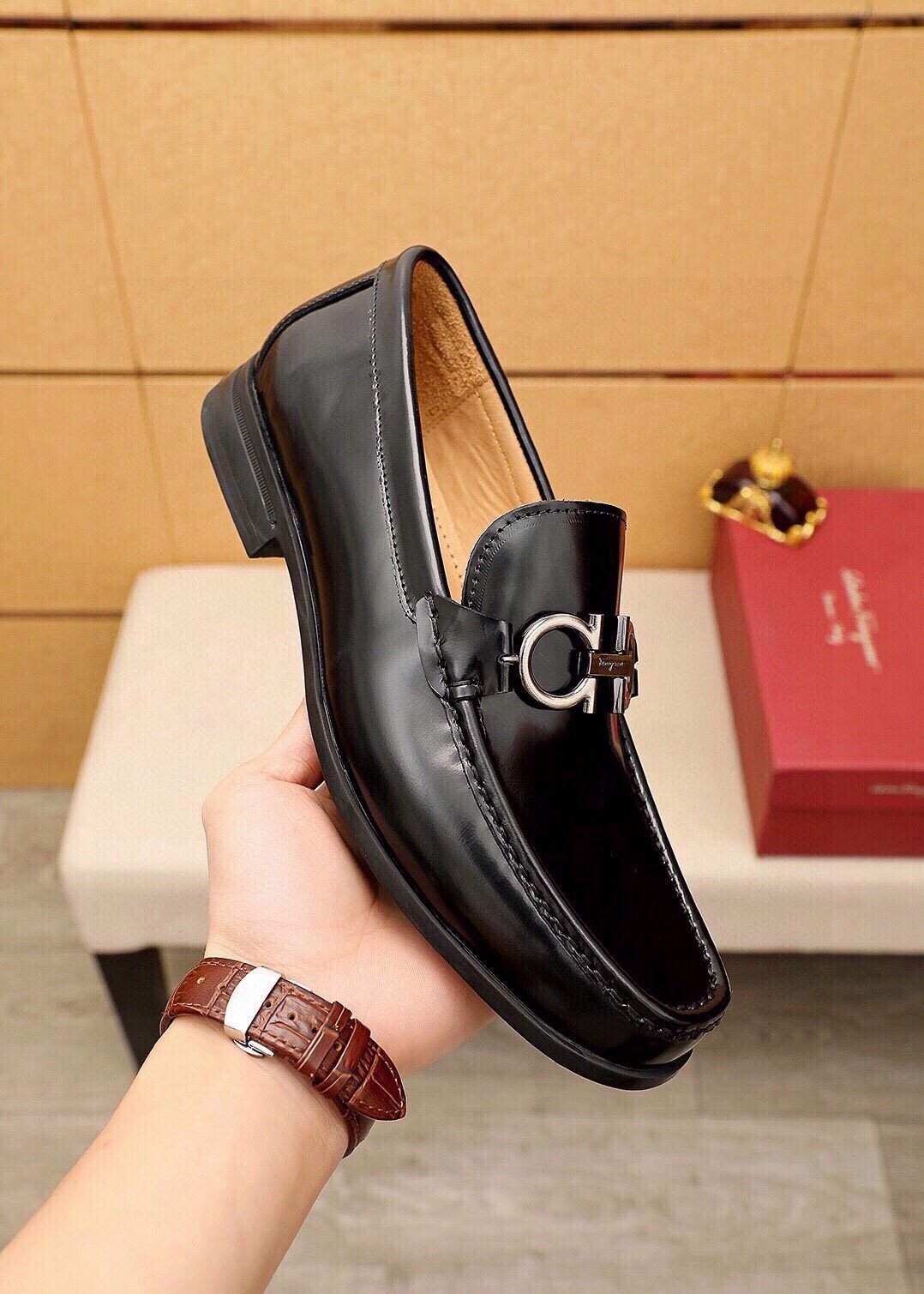 Ferragamo Black Hardware Loafers — model