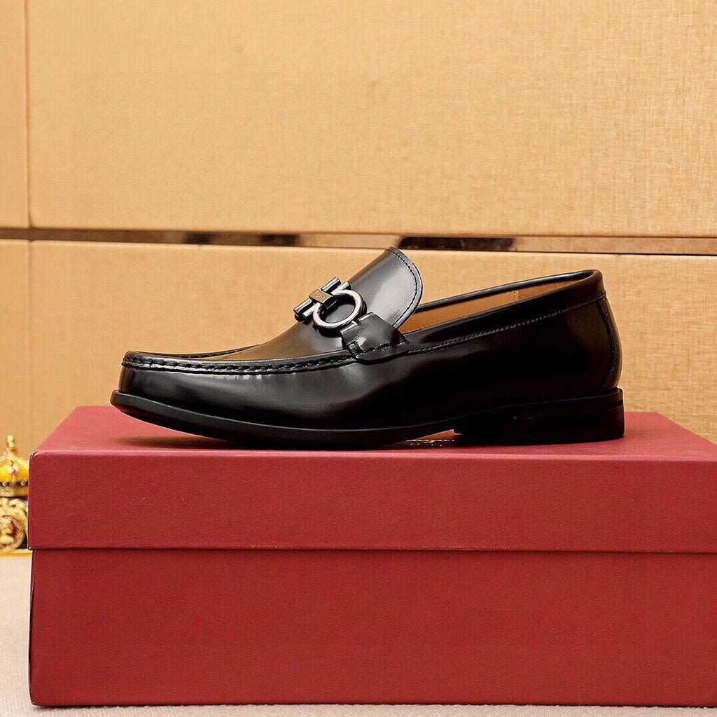 Ferragamo Black Hardware Loafers — side
