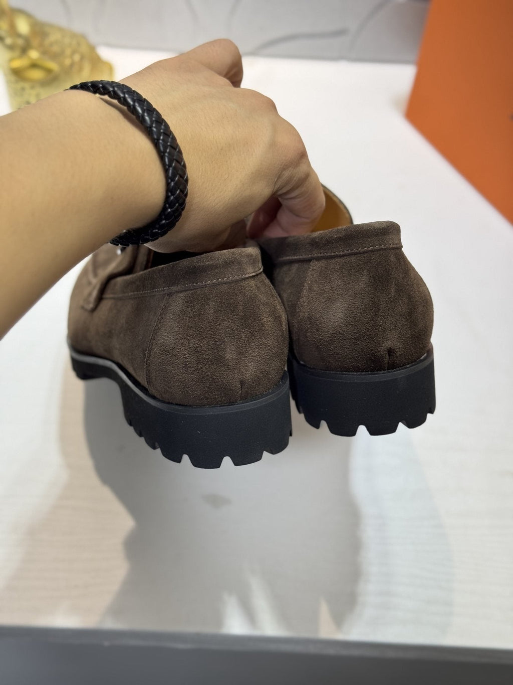 Hermès Dark Brown Lug-Sole Loafers — back