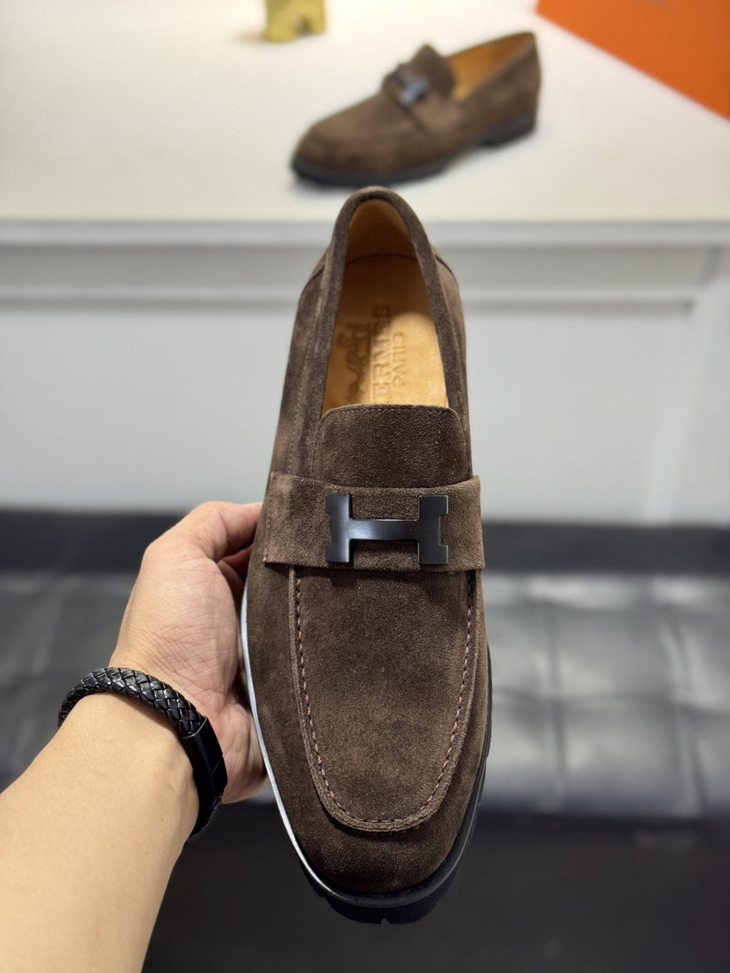 Hermès Dark Brown Lug-Sole Loafers — front
